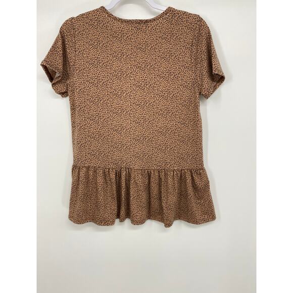 Gaze Women Brown Black Animal Print Short Sleeve Ruffle Shirt Top NEW Size Small - Picture 10 of 10